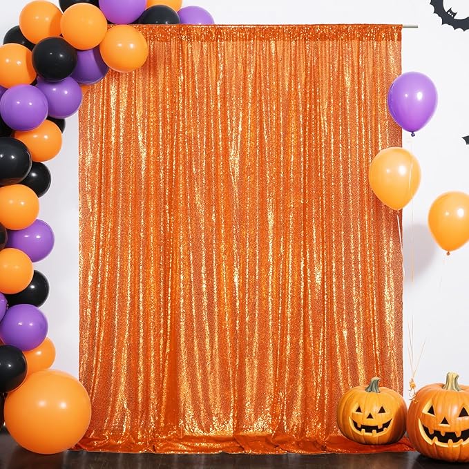 Eternal Beauty Orange Sequin Backdrop, 8x10 Ft Halloween Glitter Background Curtains for Shimmer Photography Party Wedding Birthday Back Drop Decor