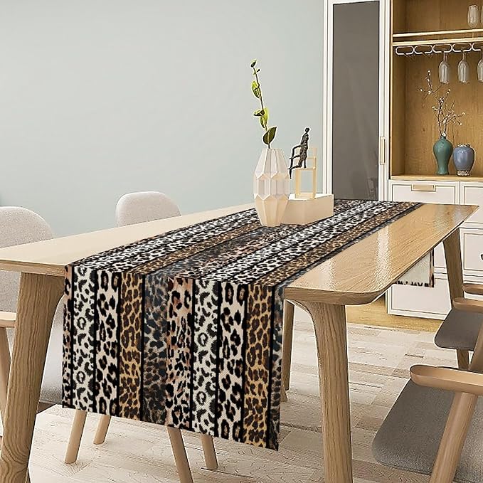 Cow Patchwork Print Table Runner, Country Farm Animal Fur Skin Farm Safari Wildlife Pattern Table Runner for Dinner Dinning Home Kitchen Living Room Party Holidays Setting, 13x108 Inch