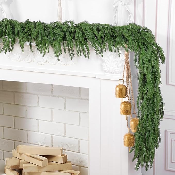 Hananona 2 Pcs 9 Ft Artificial Norfolk Pine Garlands, Real Touch Winter Pine Garland, Green Artificial Greenery Garland for Table, Mantle, Wall, Indoor, Outdoor Christmas Decorations (2, 9 Ft)