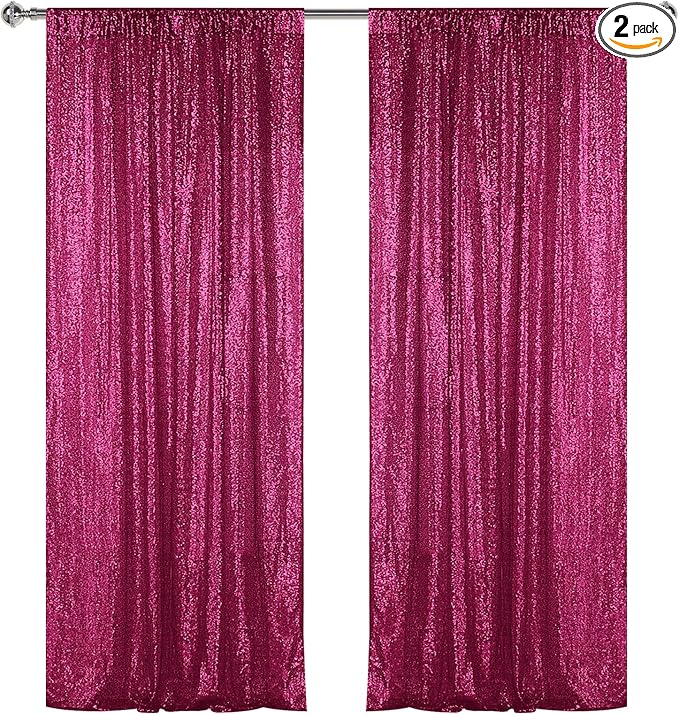 Sugargirl Fuchsia Sequin Backdrop Curtain 2 Panels 2FTx8FT Glitter Fuchsia Background Drapes Sparkle Photography Backdrop for Party Wedding Birthday Wall Decoration