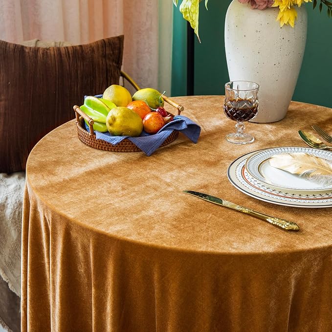 Velvet Tablecloth Luxurious Solid Round Table Cloth,Oblong Retro Farmhouse Ruffle Tablecloths Washable Table Cover for Party Wedding Baby Shower Kitchen Dinning Tabletop Decoration