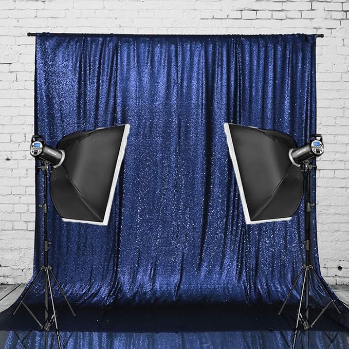 Eternal Beauty Navy Blue Sequin Backdrop, 7x7 Ft Glitter Background Curtains for Shimmer Photography Party Wedding Birthday Independence Day Back Drop Decor