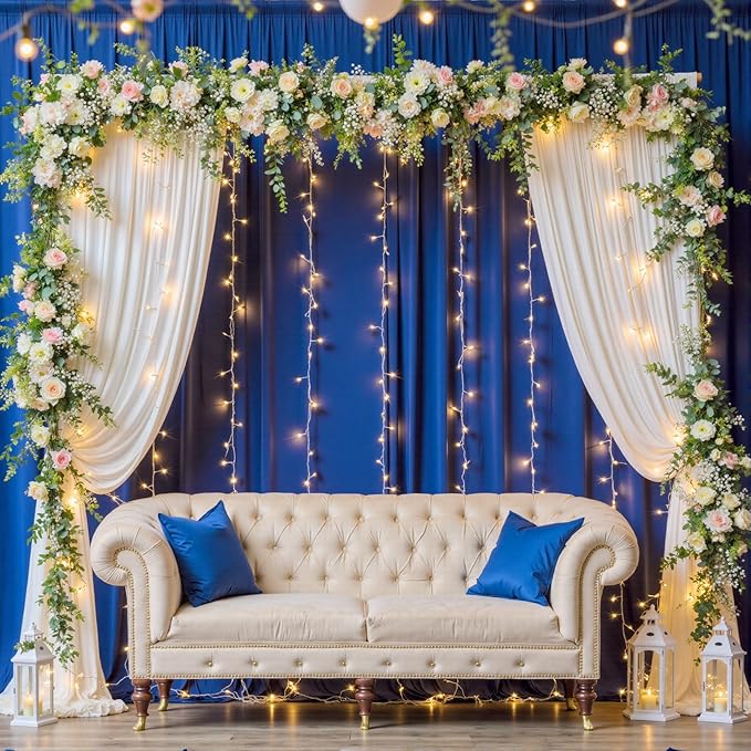 50ftx12ft Wrinkle Free Royal Blue Backdrop Curtain, 10 Panels 12FT Height Royal Blue Wedding Backdrop Drapes, Silky Polyester Back Drop Cloth for Birthday Photography Background Party Backdrop Draping