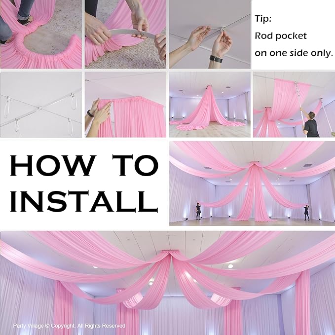 PartyVillage 2 Panels 5ftx30ft Baby Pink Ceiling Drapes for Wedding Parties – 30 FT Extra Long Thick Polyester Wrinkle-Free Drapery Tent Decor Decorations for Birthday Party Ceremony Stage Swag