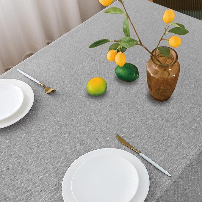 NLMUVW Light Grey Linen Table Cloth for Rectangle 6ft, Textured Tablecloth Decorative Water Resistant Table Cover for Kitchen Dining and Party, 54 x 78 Inch