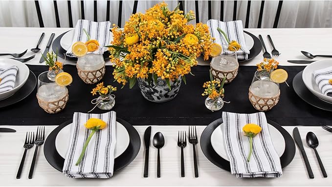 Solino Home Linen Black Table Runner 60 Inches - Classic Hemstitch, 100% Pure Linen Coffee Table Runner 14 x 60 Inch Ideal for Dresser Tables - Fall, Autumn, Halloween, Thanksgiving, Holiday