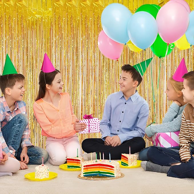 Gold Foil Fringe Curtain 3.3×8.3FT 2 Packs, Metallic Tinsel Curtains Party Streamers for Birthday Graduation Baby Shower Decoration (2pcs,3.3FT×8.3FT, Gold)