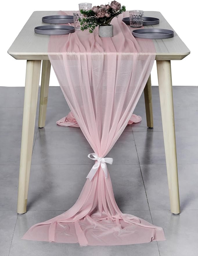 MDS 2 Pack 10ft Chiffon Table Runner 29 x 120 Inches Sheer Wedding Runner Romantic Rustic Table Runner for Wedding Decorations, Birthday Parties, Bridal Shower Party Arch Decor - Blush Pink