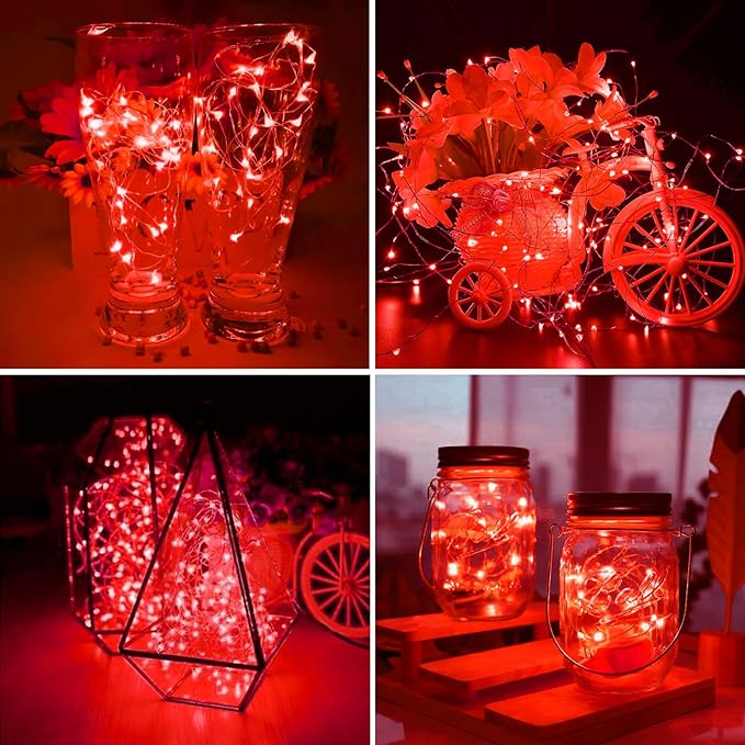 ZGWJ 24 Pack Fairy Lights Battery Operated, 7ft 20 Mini LED Fairy String Lights Silver Wire 3 Modes for DIY, Parties, Wedding, Bedroom, Halloween Christmas Decoration Red