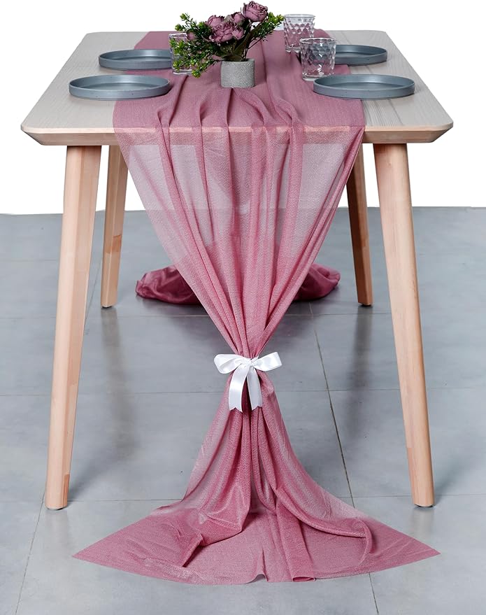MDS Halloween Chiffon Table Runner - 20 Pack, 29 x 170 Inches, 14ft Each - Sheer Spooky Table Runners for Haunted House Parties, Trick-or-Treat Tables, Witchy Décor, Wedding & Events - mauva
