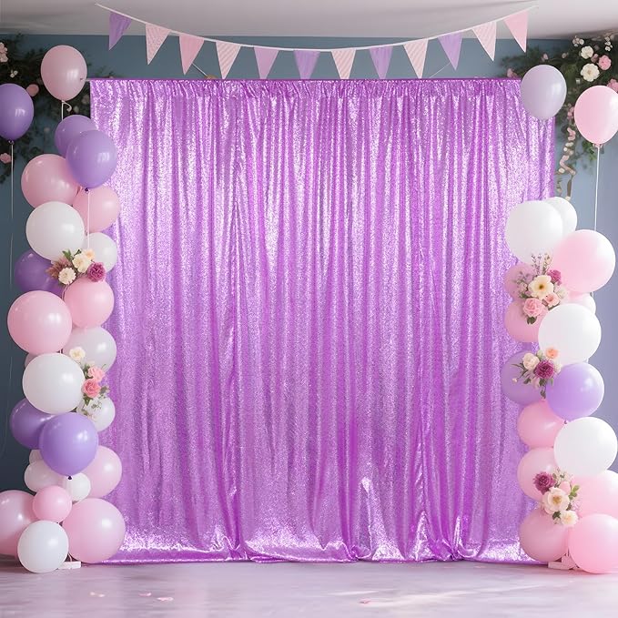 SquarePie Sequin Backdrop Curtain Not See Through Thick Glitter Background for Party 6FT x 6FT Lavender