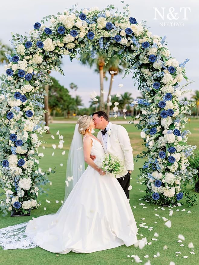 N&T NIETING Artificial Flowers Roses 25Pcs Fake Flowers Foam Roses with Stems for Halloween DIY Wedding Bridesmaid Bridal Bouquets Centerpieces Party Home Decoration Baby Shower, Navy Blue