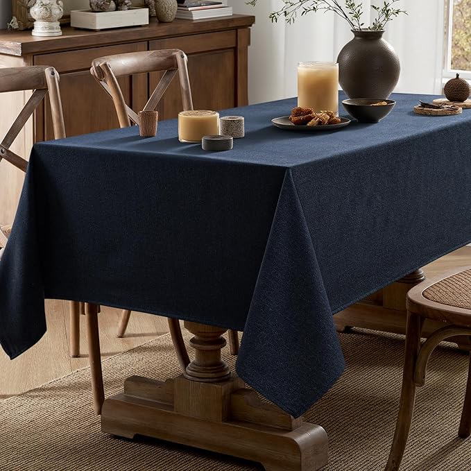 MIULEE Navy Blue Linen Tablecloth 60x104 Inch Rectangle Table Cloth Waterproof,Stain Resistant & Wrinkle Resistant for Dining Party Wedding
