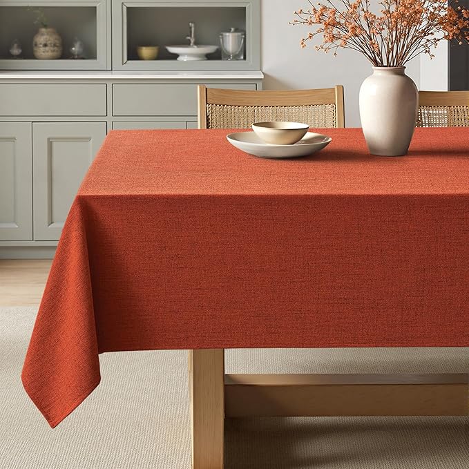 MIULEE Burnt Orange Linen Tablecloth 60x84 Inch Rectangle Table Cloth Waterproof,Stain Resistant & Wrinkle Resistant for Dining Party Wedding
