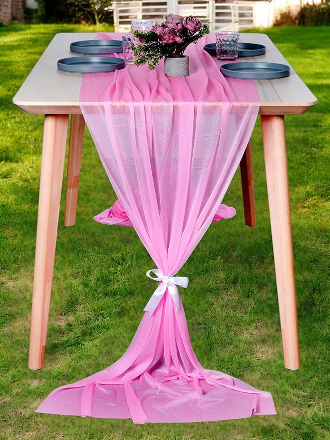 MDS Halloween Chiffon Table Runner - 20 Pack, 29 x 170 Inches, 14ft Each - Sheer Spooky Table Runners for Haunted House Parties, Trick-or-Treat Tables, Witchy Décor, Wedding & Events - Bubblegum Pink