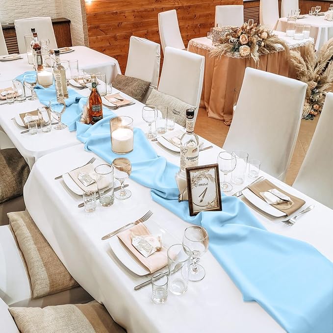 10 Pack 10ft Baby Blue Chiffon Table Runners Wedding Table Runner Sheer Romantic Tulle Table Runner for Christmas Wedding Bridal Tea Party Baby Shower Birthday Party Table Decorations(120 x 12 in)