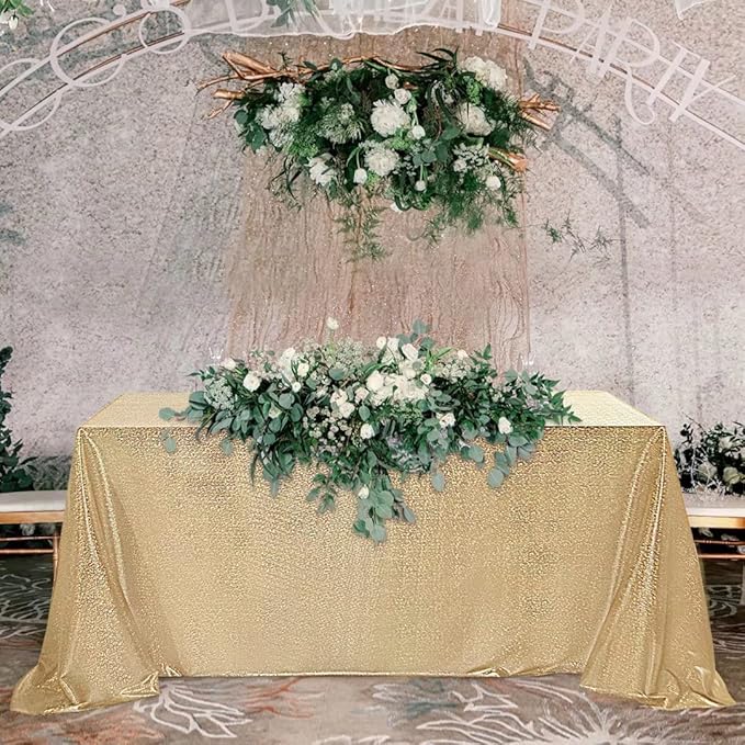 Fitable Sequin Tablecloth for Parties 52x70 Inch - Sparkle Glitter Table Cloth Laser Rectangle Overlay for Wedding Baby Shower Ceremony Birthday Holiday Banquet Decor, Khaki