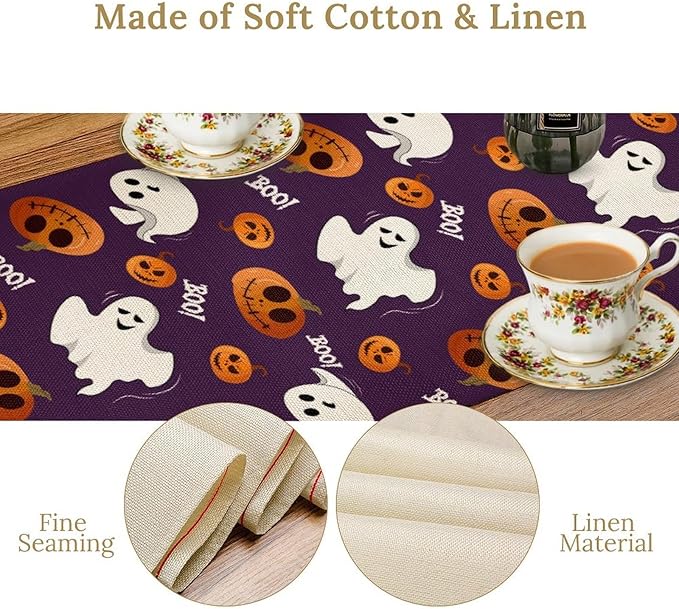 Halloween Table Runner,Ghost Pumpkin Halloween Table Runner for Kitchen Dining Table Decoration Home Party Decor 13x120 Inch