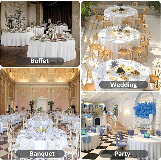12 Pack White Round Tablecloth 90 Inch White Table Cloth Stain and Wrinkle Resistant Round White Tablecloths Reusable and Washable Polyester Fabric Table Covers for Buffet Wedding Party and Banquet