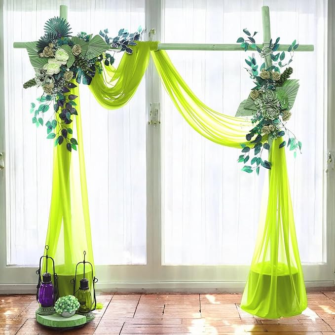 MDS Halloween Chiffon Draping Fabric - 2 Panel, 30" Wide x 100ft Long - Sheer Spooky Arbor & Canopy Drapery for Haunted House Backdrops, Party Ceilings, DIY Costumes & Themed Events - Parrot Green