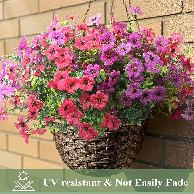 Artificial Flowers for Outdoors 12 Bundles, UV Resistant Colorful Fake Silk Flower Outdoor Planter Garden Decor Indoor Decorations