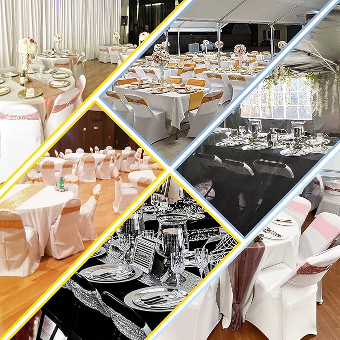 25 Pcs Chair Sashes Sequin Stretch Chair Bands Spandex Polyester Bows for Party Hotel Wedding Banquets Decoration - Coffee