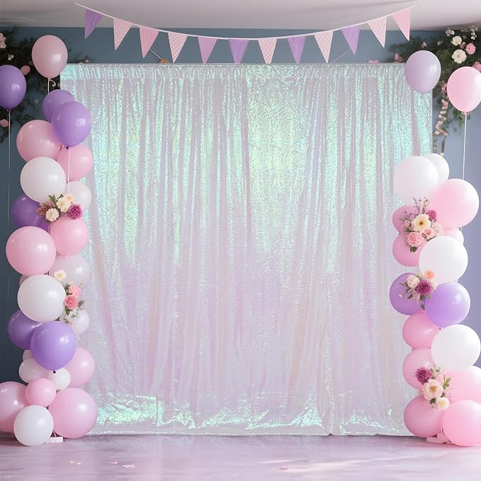 SquarePie Sequin Backdrop Curtain Not See Through Thick Glitter Background for Party 8FT x 8FT Iridescent
