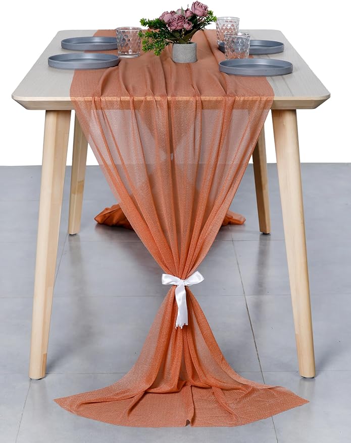 MDS Halloween Chiffon Table Runner - 10 Pack, 29 x 170 Inches, 14ft Each - Sheer Spooky Table Runners for Haunted House Parties, Trick-or-Treat Tables, Witchy Décor, Wedding & Events - Coral Peach