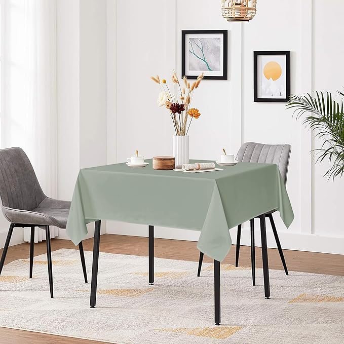 sancua Square Tablecloths 85x85 Inch - Sage Green Fabric Table Cloth for Square or Round Tables, Washable Polyester Table Cover for Outdoor Party, Birthday, Buffet, Resturant