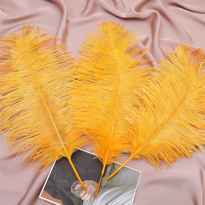 Ballinger Big Gold Ostrich Feathers - 24Pcs 8-10inch Feathers for Crafts,Party Centerpieces Mardi Gras and Home Decor