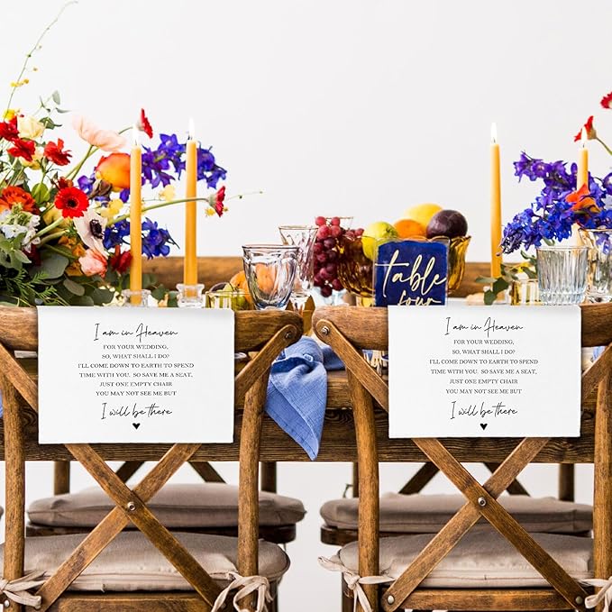 In Loving Memory Wedding Sign, I Am in Heaven for Your Reserved Chair Sign Pew Cloths Seating Placeholder, Wedding Decorations for Reception Celebrations Event (2 Pcs)