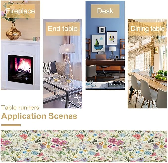 Floral Table Runner Watercolor Peony Rose Flower Kitchen Table Decoration for Indoor and Outdoor Wedding Party 13x60 Inch