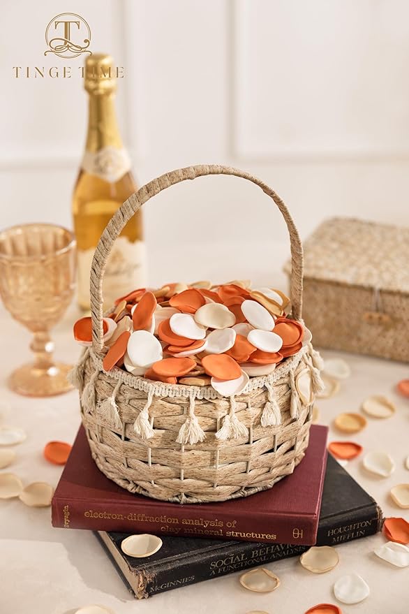 TINGE TIME 400pcs Silk Flower Petals for Wedding, Rose Petals for Decoration, Fake Flower Petals for Bridal Showers, Flower Girl Petals for Anniversaries and Parties (Burnt Orange)