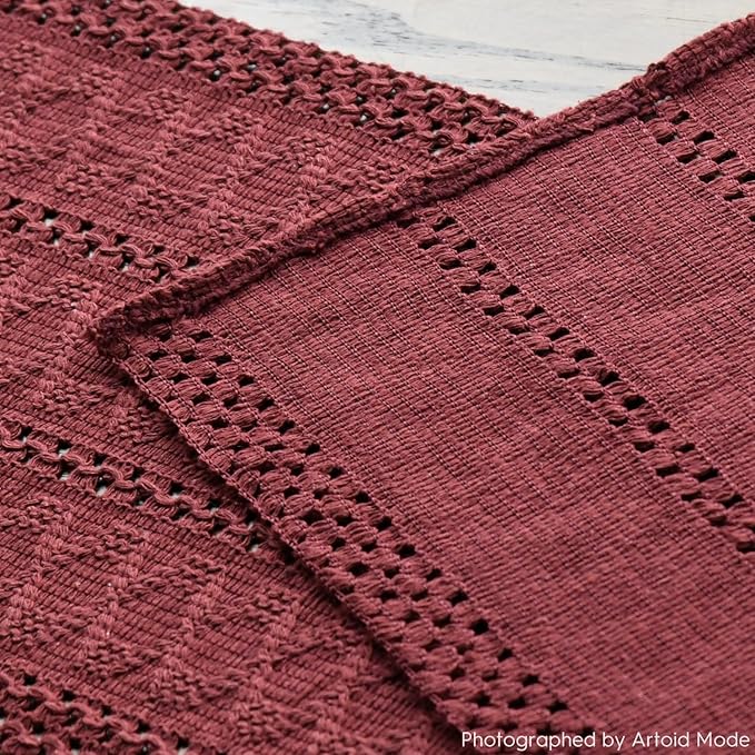 Artoid Mode Red Farmhouse Woven Rustic Hollow Table Runner, Seasonal Holiday Hollow Kitchen Dining Table Decoration for Home Party Decor 12x90 Inch