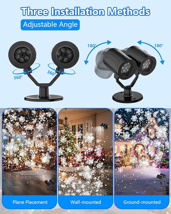 Christmas Projector Lights Outdoor, 2025 Upgraded Snowflake Double Head, 360° Rotating, IP65 Waterproof, Timer Function - Holiday, Party, Christmas Decorations & Gifts for Yard, Garden, Indoor