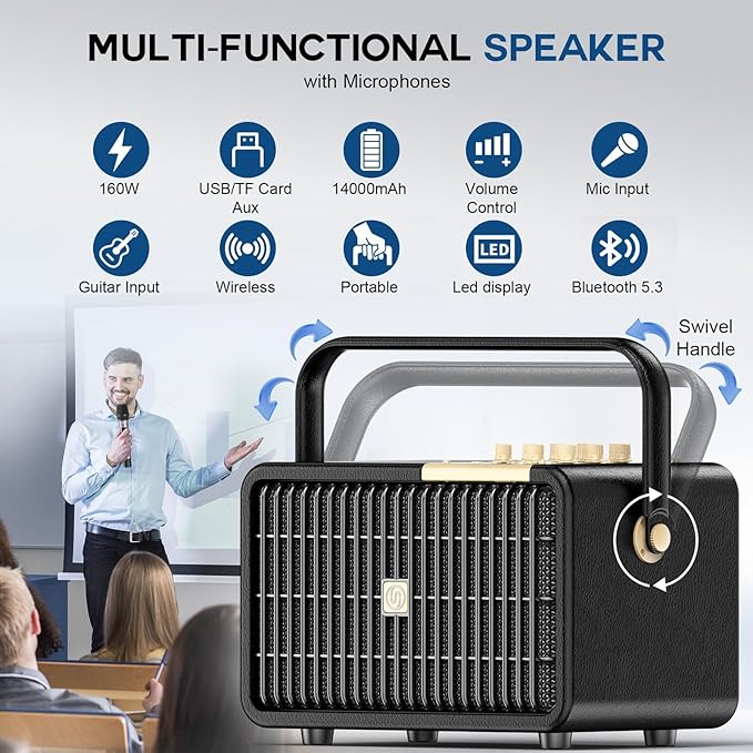 L400 Professional Karaoke Machine with 2 UHF Wireless Microphones for Adults, 320W Peak Bluetooth Speaker PA System with Bass/Treble Adjustment for Home Party Wedding Outdoor Christmas Events