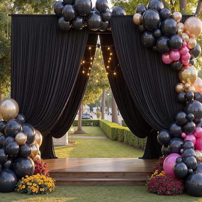 40×14ft Wrinkle Free Black Backdrop Curtain for Wedding Parties,8 Panels 5×14ft Height Soft Silky Polyester Photo Backdrop Drapes for Birthday Graduation Photography Stage Event Background Cloth