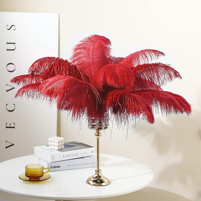 Larryhot Red Large Ostrich Feathers - 10pcs 16-18 inch Feathers for Vase,Wedding Centerpieces and Carnival Party(Red)