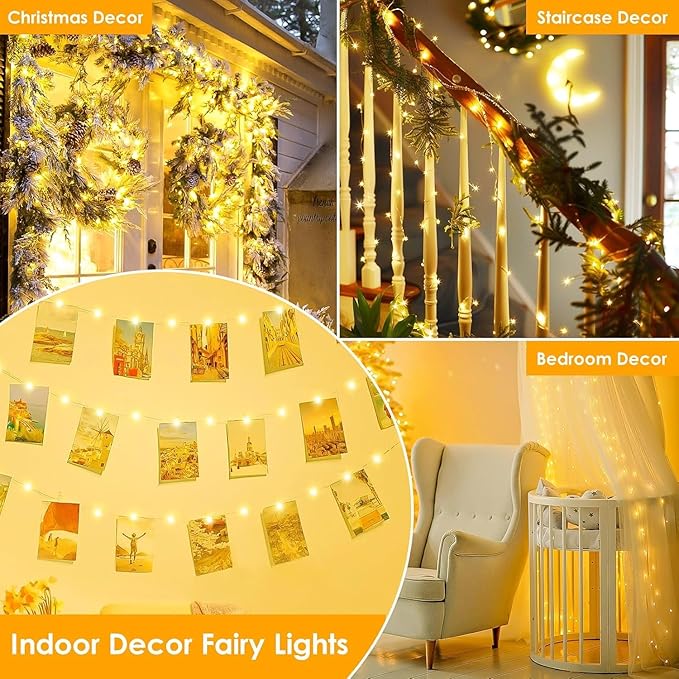 2Pack Each 66Ft 200 LED Fairy Lights Plug in with Remote, Waterproof String Lights Outdoor & Indoor, String Lights 8 Modes with Timer, Twinkle Light for Girl's Room Christmas Decorations (Warm White)