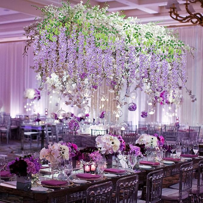5 Pack Light Purple Wisteria Hanging Flowers, 3.44 Ft Fake Hanging Flowers, Artificial Wisteria Garland Vines for Wedding Room Backdrop Outdoor Patio Garden Decoration
