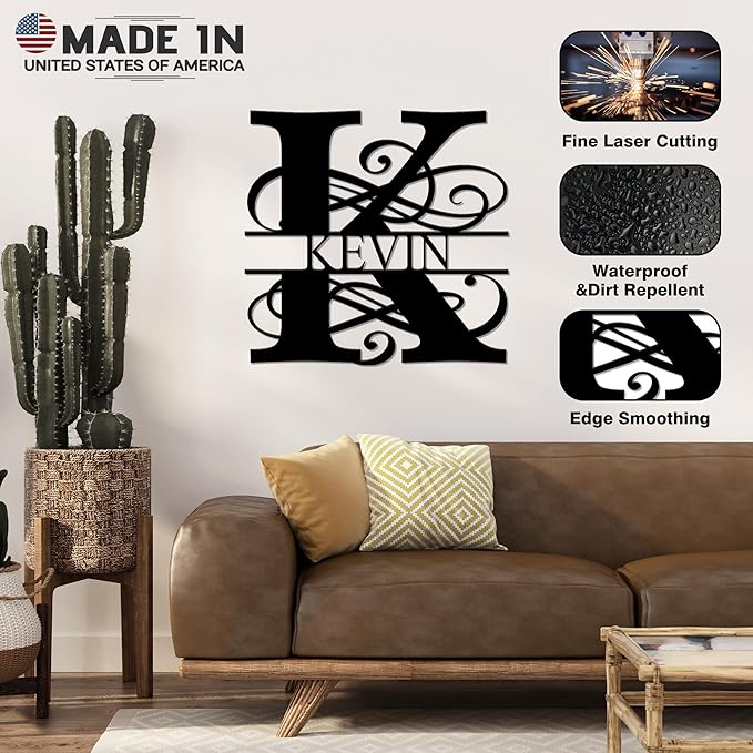 Custom Signs Outdoor Metal, Personalized Name Sign, Family Last Name Sign Home Decor, Initial Monogram Wall Metal Art, Customized Christmas Wedding Housewarming Gifts