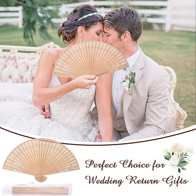 30Pcs Personalized Folding Hand Fans Custom Engraved Summer Wedding Fans,Personalized Wooden Fans Party Favor Bridal Shower Gifts for Guests