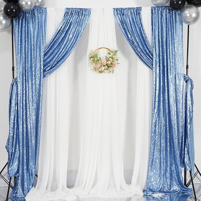 Poise3EHome Baby Blue Sequin Backdrop Curtain,2pcs 2FTx8FT Glitter Panels for Birthday Party Baby Shower Wedding Christmas Thanksgiving Holiday Festival Decor