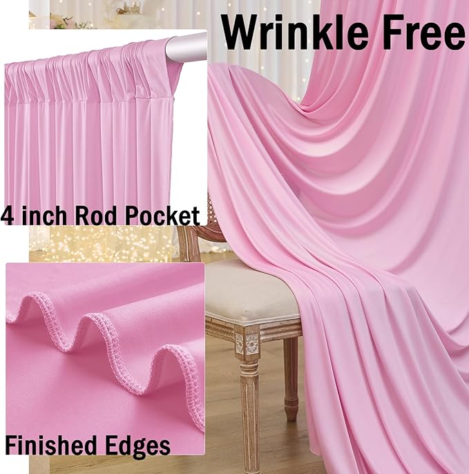 20ftx10ft Wrinkle Free Pink Backdrop Curtain for Parties, 4 Panels Silky Polyester Photo Backdrop Drapes Back Drop Cloth for Wedding Birthday Photography Background Baby Shower Decor