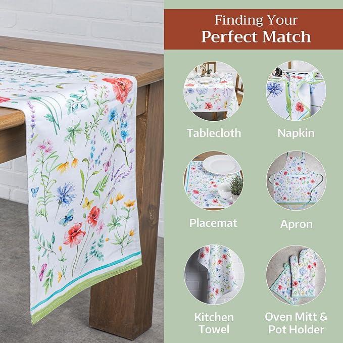 Maison d' Hermine Table Runner 100% Cotton Double Layer Table Runners 108 inches Long Decorative for Home Kitchen Dining Party Wedding Bridal Shower Spring Summer (Just Floral, 14.50" x 108")