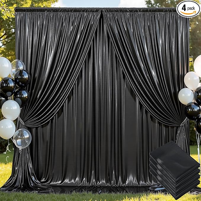 20x10 ft Wrinkle Free Black Sequin Backdrop Curtain for Parties,Thick Not Fall Glitter Wedding Drapes Backdrop,4 Panels 5x10ft Shimmer Photo Wall Back Drop Cloth for Birthday Photography Background