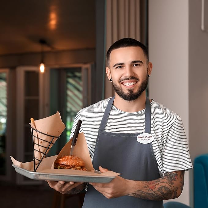 Custom Engraved Name Tag Badges – Personalized Identification with Pin or Magnetic Backing, 3.2 Inch Oval, European Gold/Black