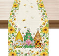 XCHI Yellow White Daisies Flowers Gnomes Spring Table Runner Burlap Table Decoration for Summer Seasonal Home Kitchen Dining Dinner Indoor Holiday Farmhouse Decor 13x60 Inch