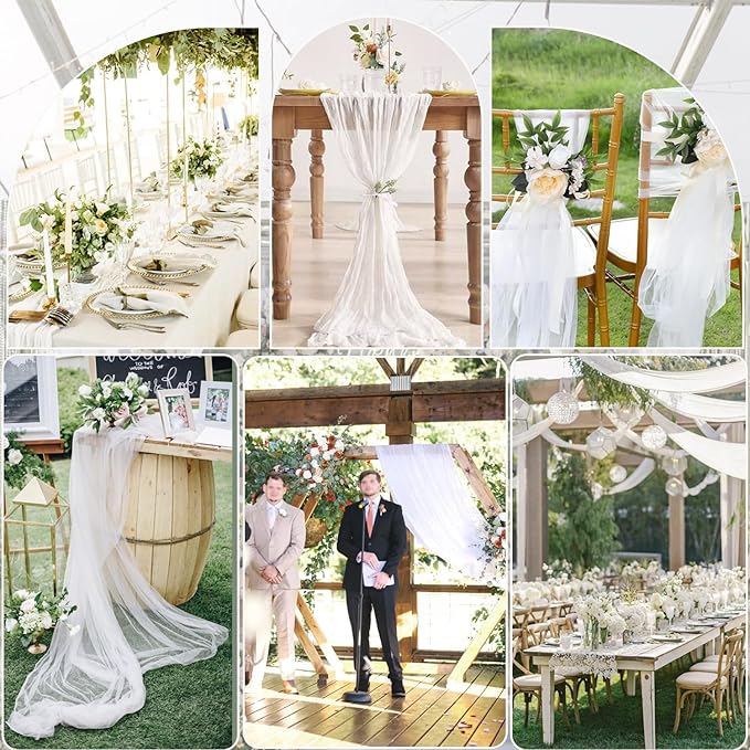 White Cheesecloth Table Runner, 10Ft Boho Gauze Cheese Cloth Table Runner Romantic Sheer Ivory Runner for Wedding Bridal Shower Table Decoration