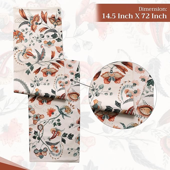 Maison d' Hermine Table Runner 100% Cotton Double Layer Table Runners 72 inches Long for Thanksgiving Christmas Decorations Home Kitchen Dining Party Wedding (Dalida, 14.5" x 72")